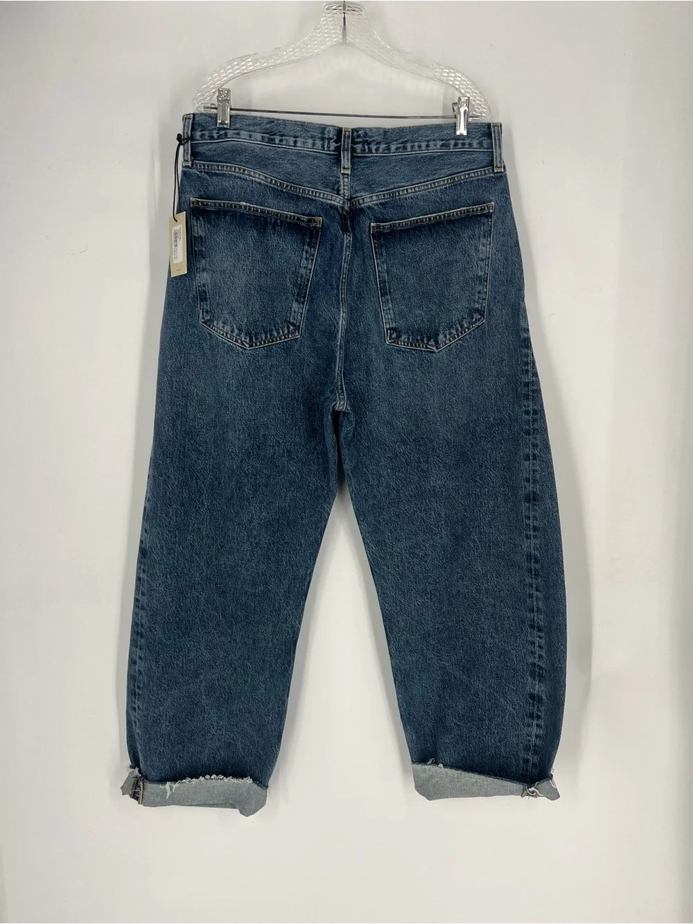Agolde Luna Pieced Dark Wash Horseshoe Barrel Denim Jeans in Control 33 NWT